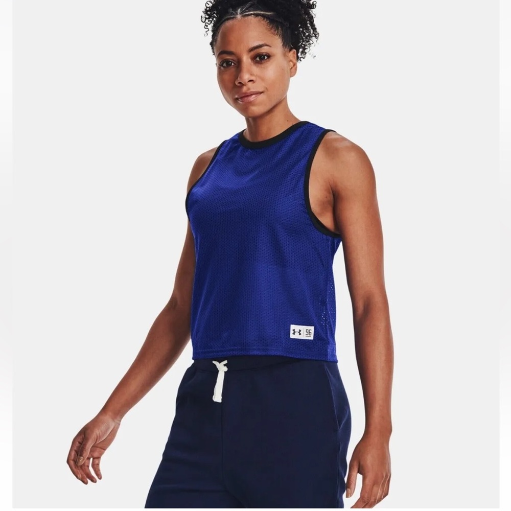 NWT $35 Under Armour Women's Midnight Navy UA Playback Retro Mesh Tank  Medium